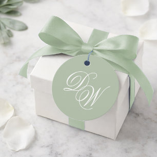 Étiquettes Cadeau Monogramme de mariage vert sauge 2 initiales calli