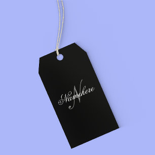 Étiquettes-cadeau Monogramme de nom noir et blanc personnalisé uniqu