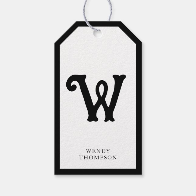 Étiquettes-cadeau Monogramme décoratif simple noir blanc (Devant)