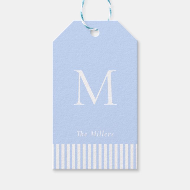 Étiquettes-cadeau Monogramme élégant bleu et blanc  (Devant)