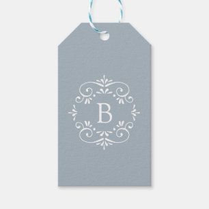 Étiquettes-cadeau Monogramme élégant bleu et blanc français