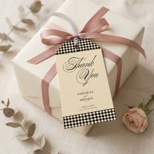 Étiquettes-cadeau Monogramme Élégant Damier Crème Noir