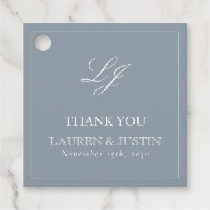 Étiquettes Cadeau Monogramme Elegant Dusty Merci bleu Mariage