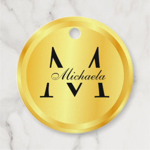 Étiquettes Cadeau Monogramme Elegant Faux Gold Glamor Modèle