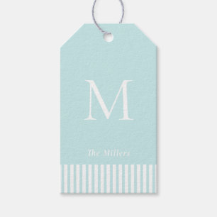 Étiquettes-cadeau Monogramme élégant sur fond aqua