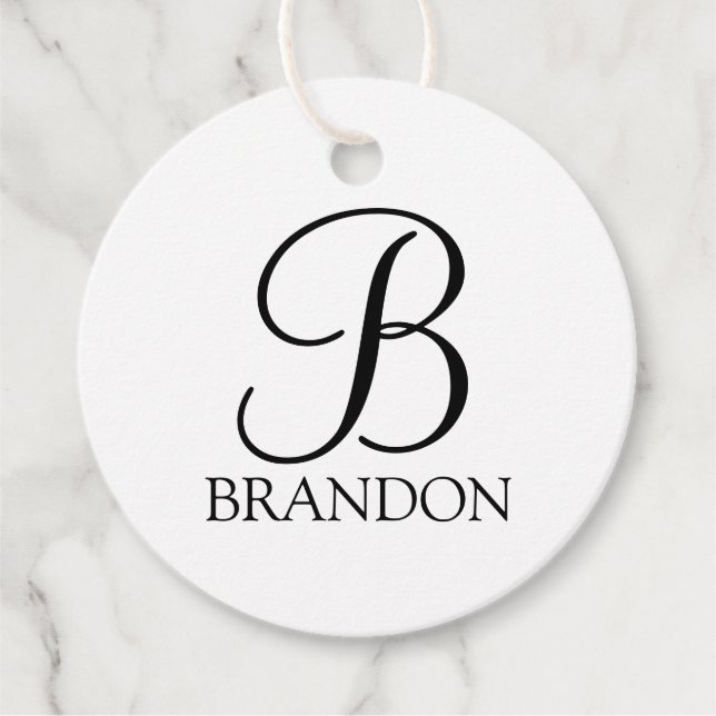 Étiquettes Cadeau Monogramme et nom de script personnalisé classique (Devant)