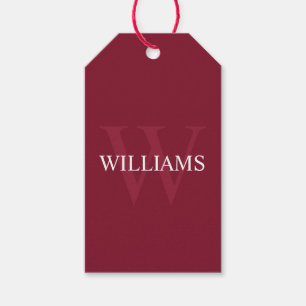 Étiquettes-cadeau Monogramme et nom personnalisé Bourgogne rouge