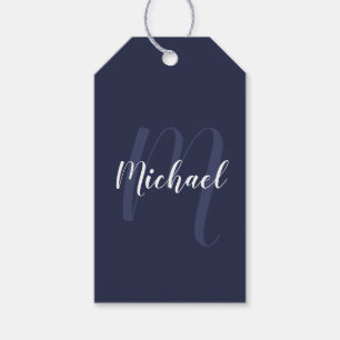 Étiquettes-cadeau Monogramme et nom personnalisés bleu marine