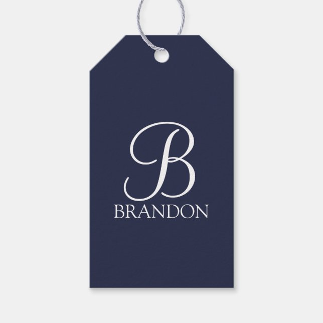 Étiquettes-cadeau Monogramme et nom personnalisés en écriture script (Devant)