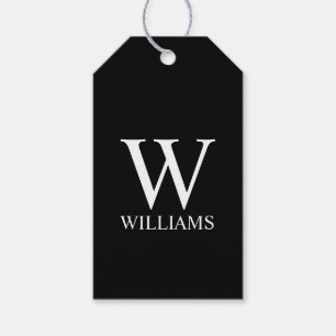 Étiquettes-cadeau Monogramme et nom personnalisés en noir