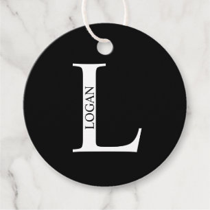 Étiquettes Cadeau Monogramme et nom personnalisés noir et blanc préf