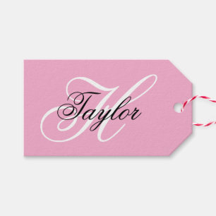 Étiquettes-cadeau Monogramme fantaisie noir et blanc Rose