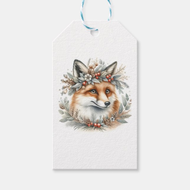 Étiquettes-cadeau Monogramme Fleur de renard d'hiver personnalisée (Devant)