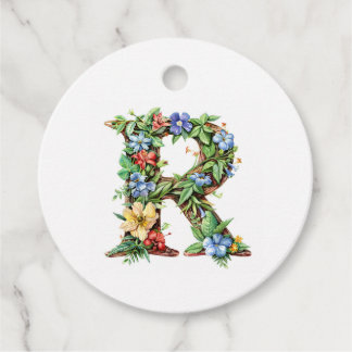 Étiquettes Cadeau Monogramme floral aquarelle R