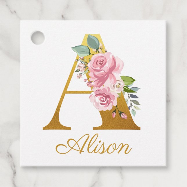 Étiquettes Cadeau Monogramme floral personnalisé Nom Initial Botaniq (Devant)