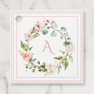 Étiquettes Cadeau Monogramme floral rose pâle Mariage élégant