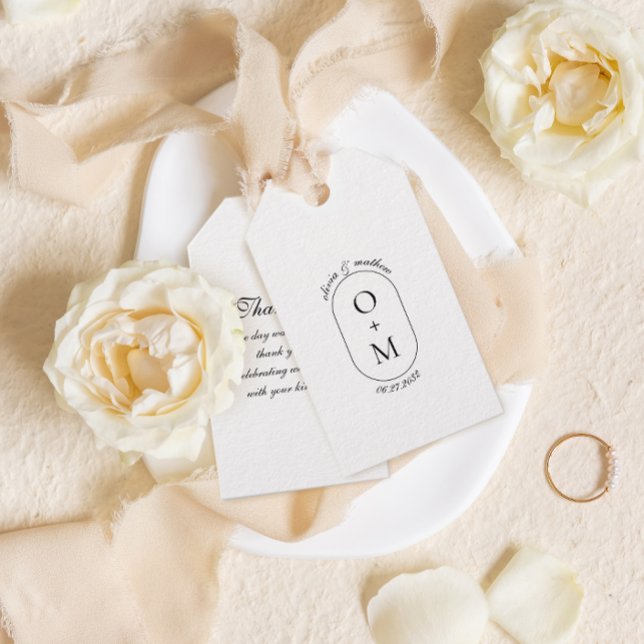 Étiquettes-cadeau Monogramme géométrique minimal avec Mariage de cal (Créateur téléchargé)