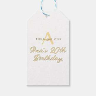 Étiquettes-cadeau monogramme joyeux 20e anniversaire gris orange pas