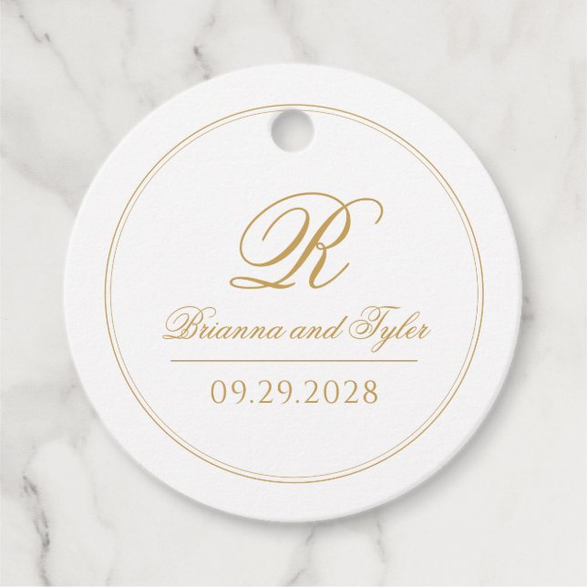 Étiquettes Cadeau Monogramme Mariage or classique simple (Devant)