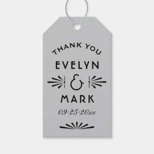 Étiquettes-cadeau Monogramme Mariage vintage Silver et Art déco Noir
