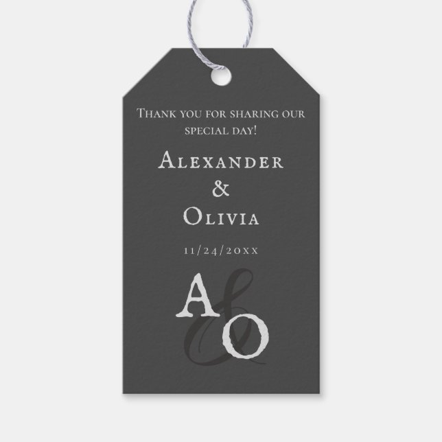 Étiquettes-cadeau Monogramme minimaliste gris Favoriser (Devant)