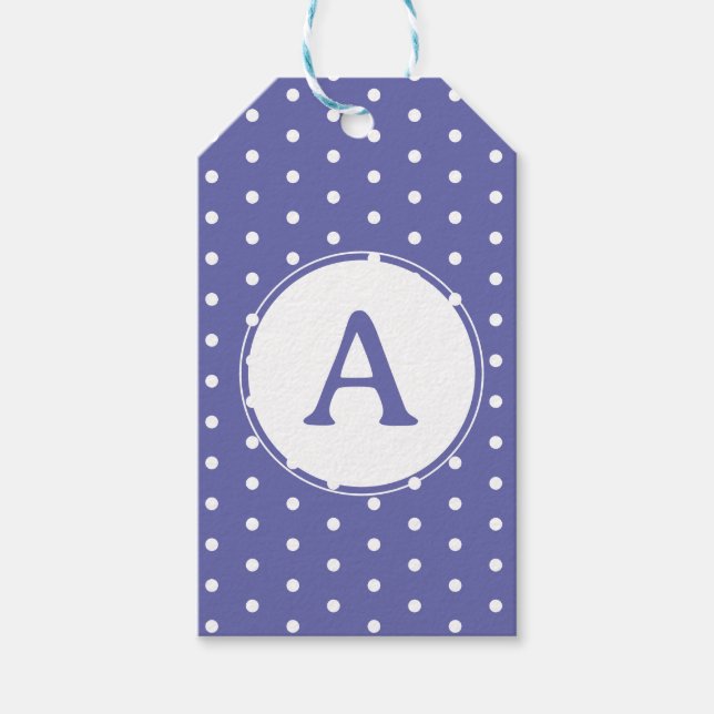 Étiquettes-cadeau Monogramme Moderne Périwinkle Pois Anniversaire (Devant)