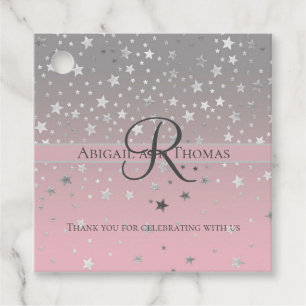 Étiquettes Cadeau Monogramme Nom Rose Gris Argent Étoiles Tendance  