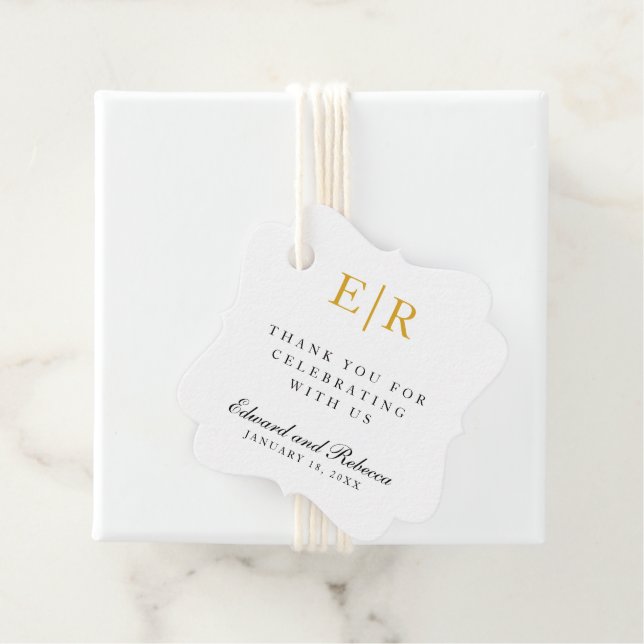 Étiquettes Cadeau Monogramme Or Simple Mariage élégant (En situation)