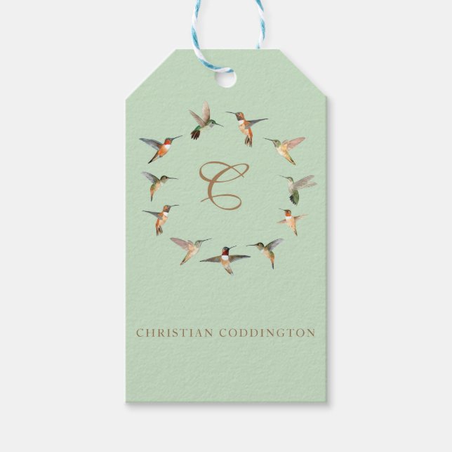 Étiquettes-cadeau Monogramme Pale Sage Colibri (Devant)