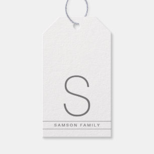Étiquettes-cadeau Monogramme personnalisé blanc et gris Nom de famil