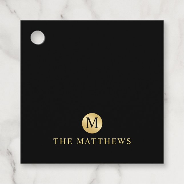 Étiquettes Cadeau Monogramme personnalisé de luxe noir et or (Devant)