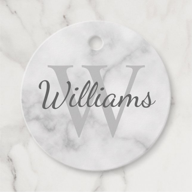 Étiquettes Cadeau Monogramme personnalisé et apparence de marbre de  (Devant)