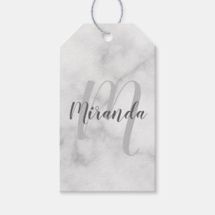 Étiquettes-cadeau Monogramme personnalisé et nom marbre