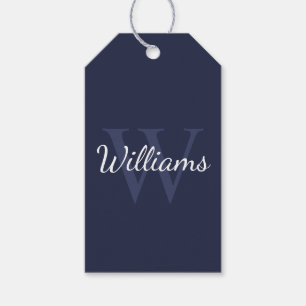 Étiquettes-cadeau Monogramme personnalisé et nom Navy Blue