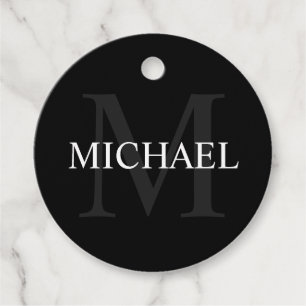 Étiquettes Cadeau Monogramme personnalisé et nom noir