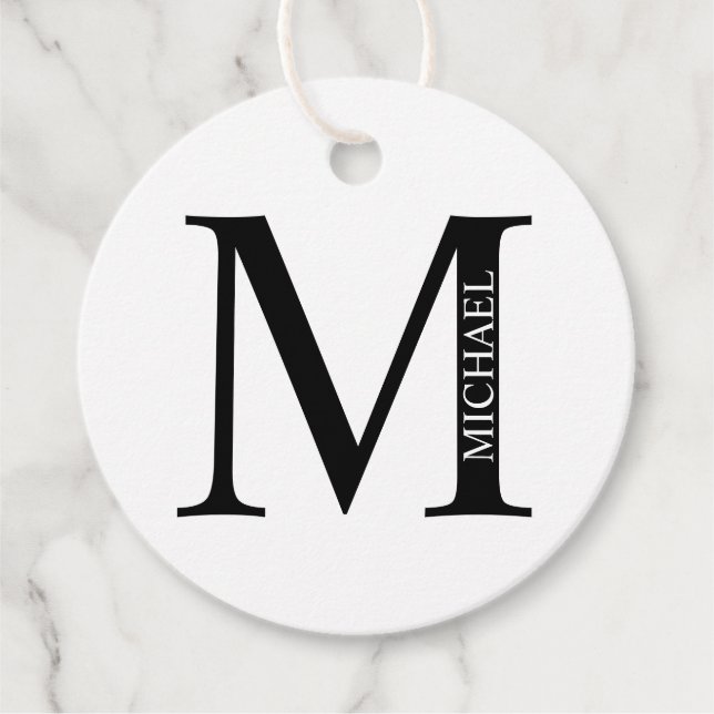 Étiquettes Cadeau Monogramme personnalisé noir et blanc et nom préfé (Devant)