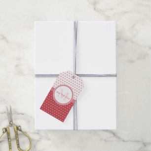 Étiquettes-cadeau Monogramme Pois rose et blanc avec nom