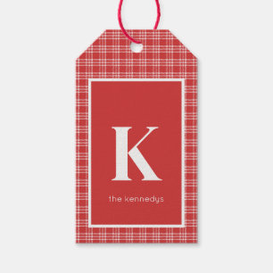 Étiquettes-cadeau Monogramme rustique en carton rouge et blanc