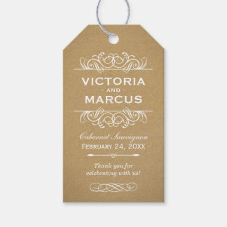 Étiquettes-cadeau Monogramme Rustique Kraft Mariage bouteille de vin