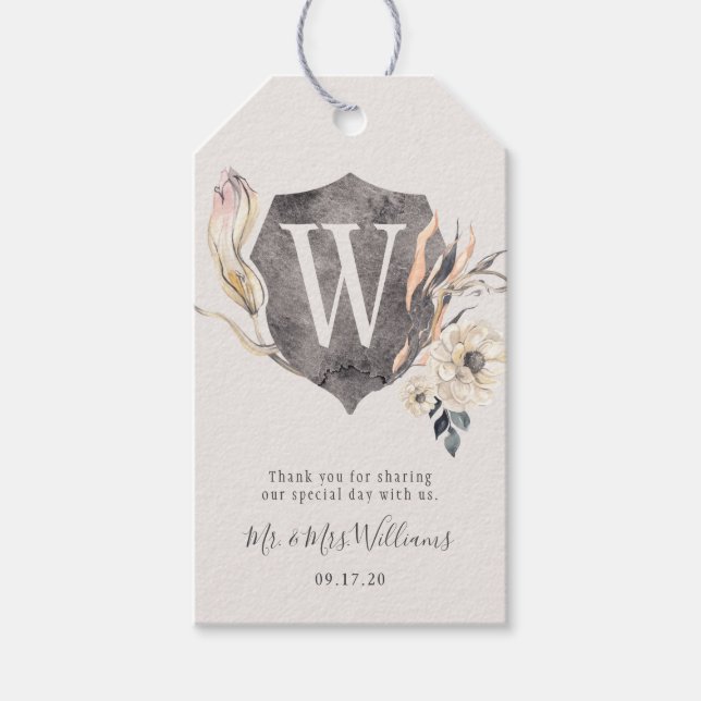 Étiquettes-cadeau Monogramme Rustique Mariage Floral (Devant)