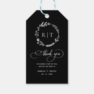 Étiquettes-cadeau Monogramme simple Prime de mariage noir initiale