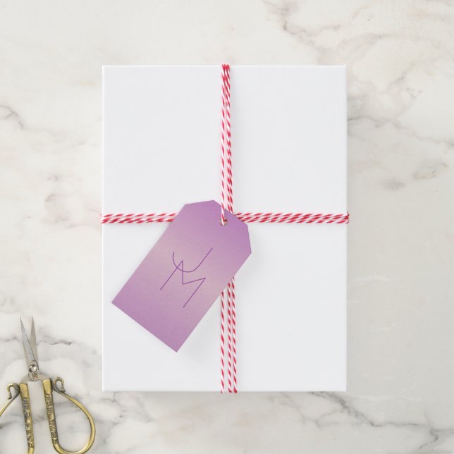 Étiquettes-cadeau Monogramme superposé unique | Rose lavande doux (Avec de la ficelle)