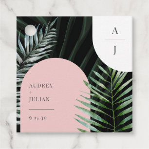Étiquettes Cadeau Monogramme Tropical Blush Pink Arch Feuilles