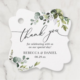 Étiquettes Cadeau Monogramme vert rustique Mariage Merci 