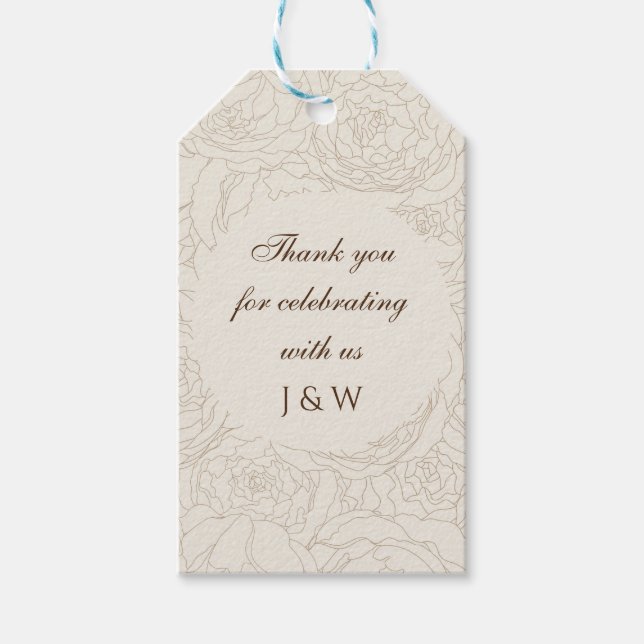Étiquettes-cadeau monogrammes beige Brown sacs de faveur mariage (Devant)