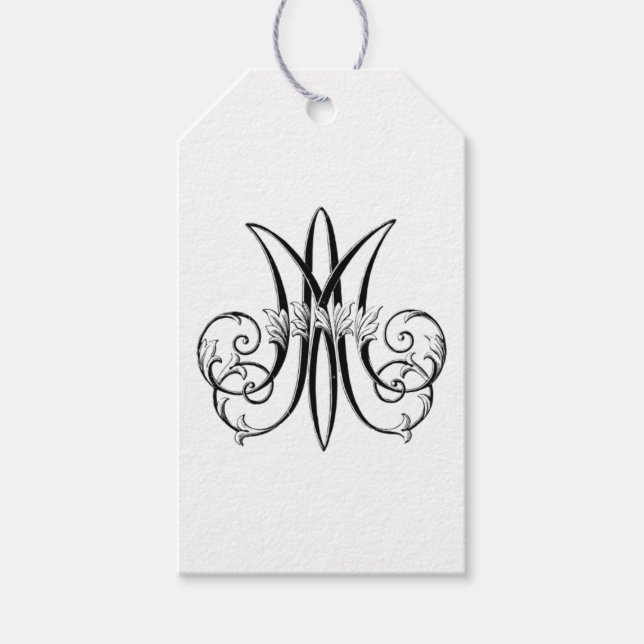 Étiquettes-cadeau Monographie mariale religieuse "M" Noir & Blanc (Devant)