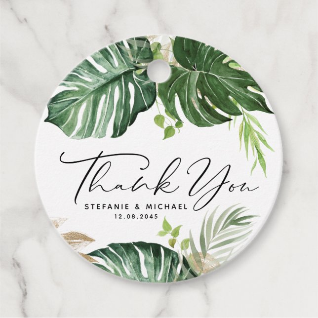 Étiquettes Cadeau Monstère tropicale Mariage d'été Merci (Devant)