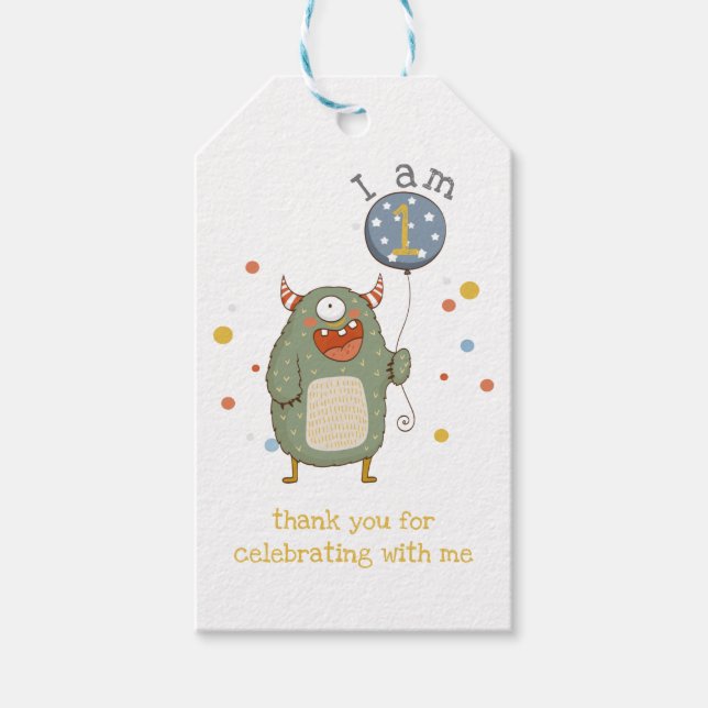 Étiquettes-cadeau Monstre mignon sur mesure avec Balloon Anniversair (Devant)
