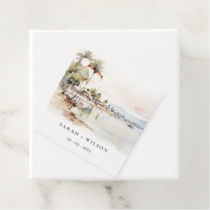 Étiquettes Cadeau Montego Bay Jamaïque Mariage de paysage aquarelle