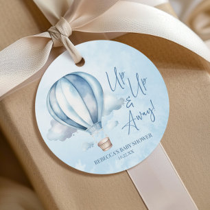 Étiquettes Cadeau Montez et partez ! Baby shower Blue Hot Air Balloo